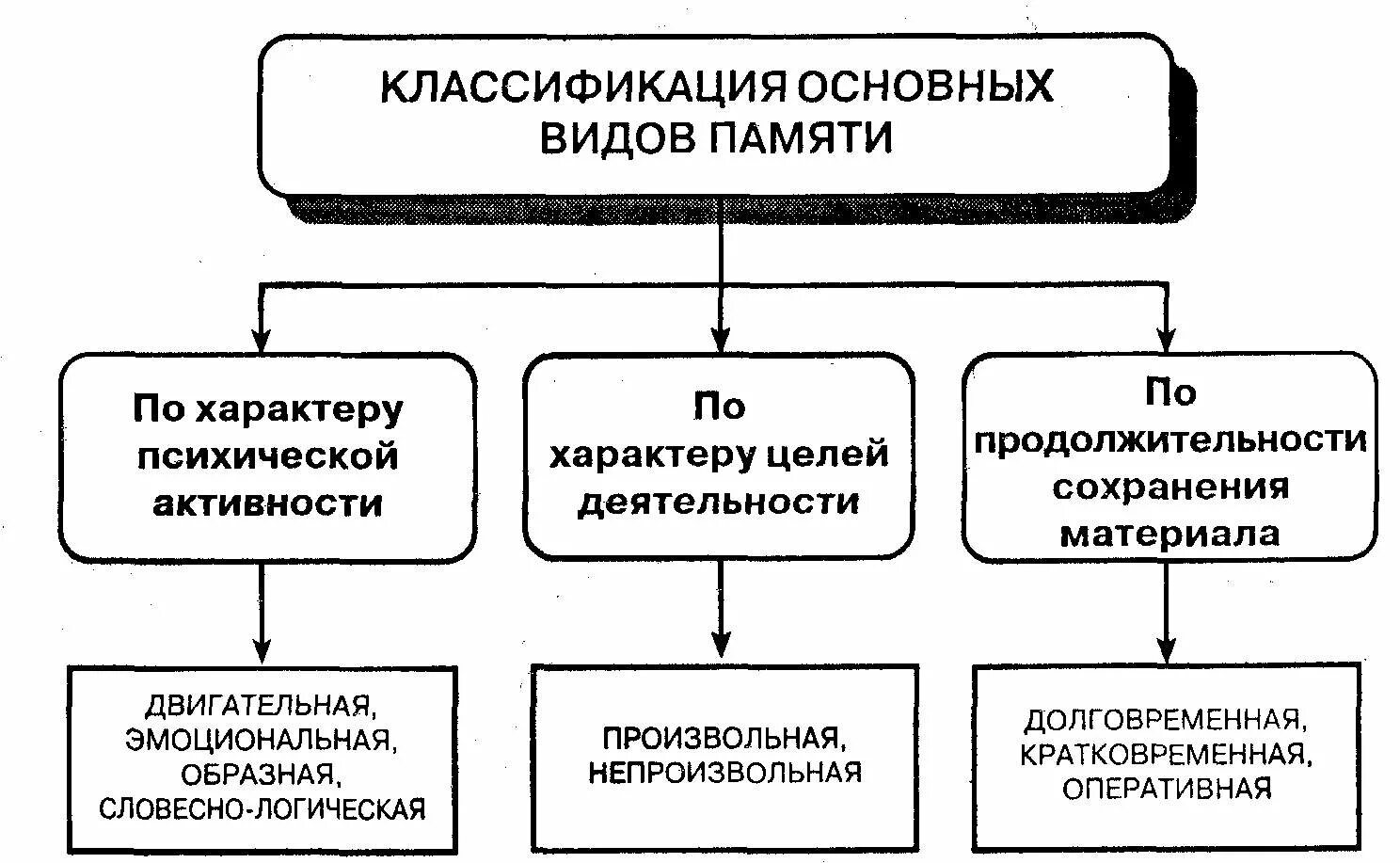 Классификация основных видов памяти. Маклаков классификация основных видов памяти. Классификация основных видов памяти схема. Схема виды памяти психология.