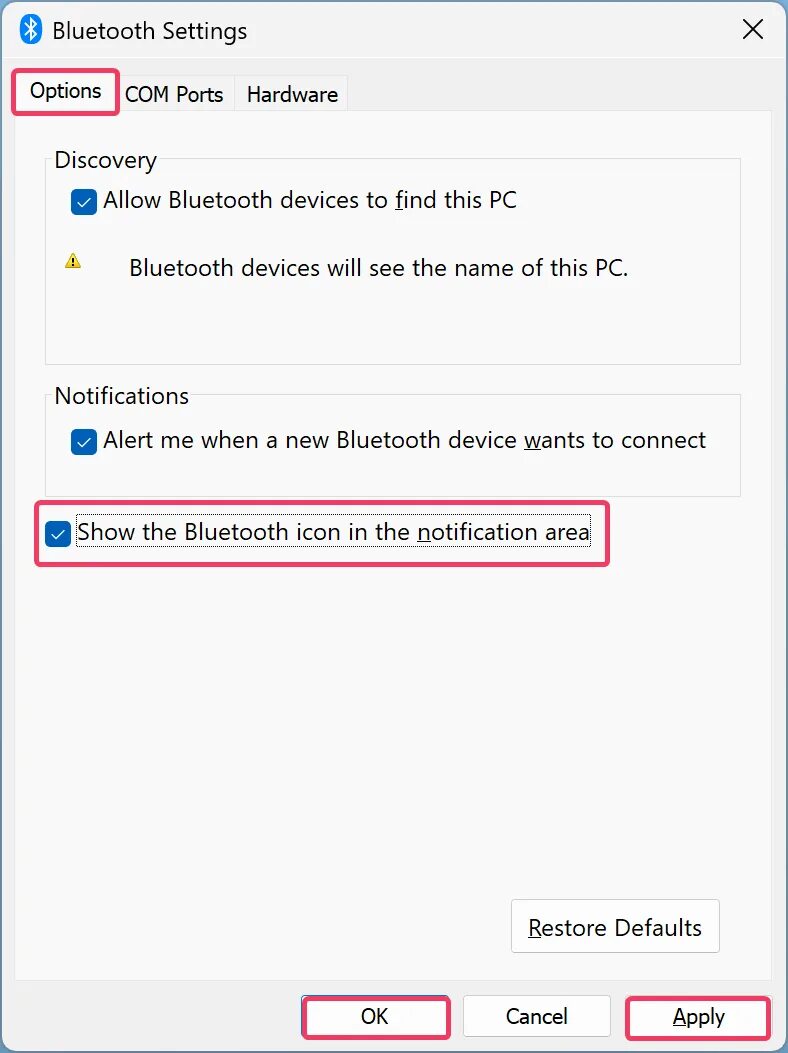 Bluetooth settings