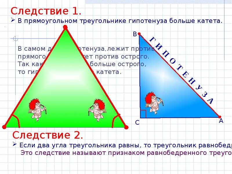 Правильный прямоугольный треугольник. В прямоугольном треугольнике гипотенуза больше катета. Гипотенуза треугольника. Гипотенуза прямоугольного треугольника.