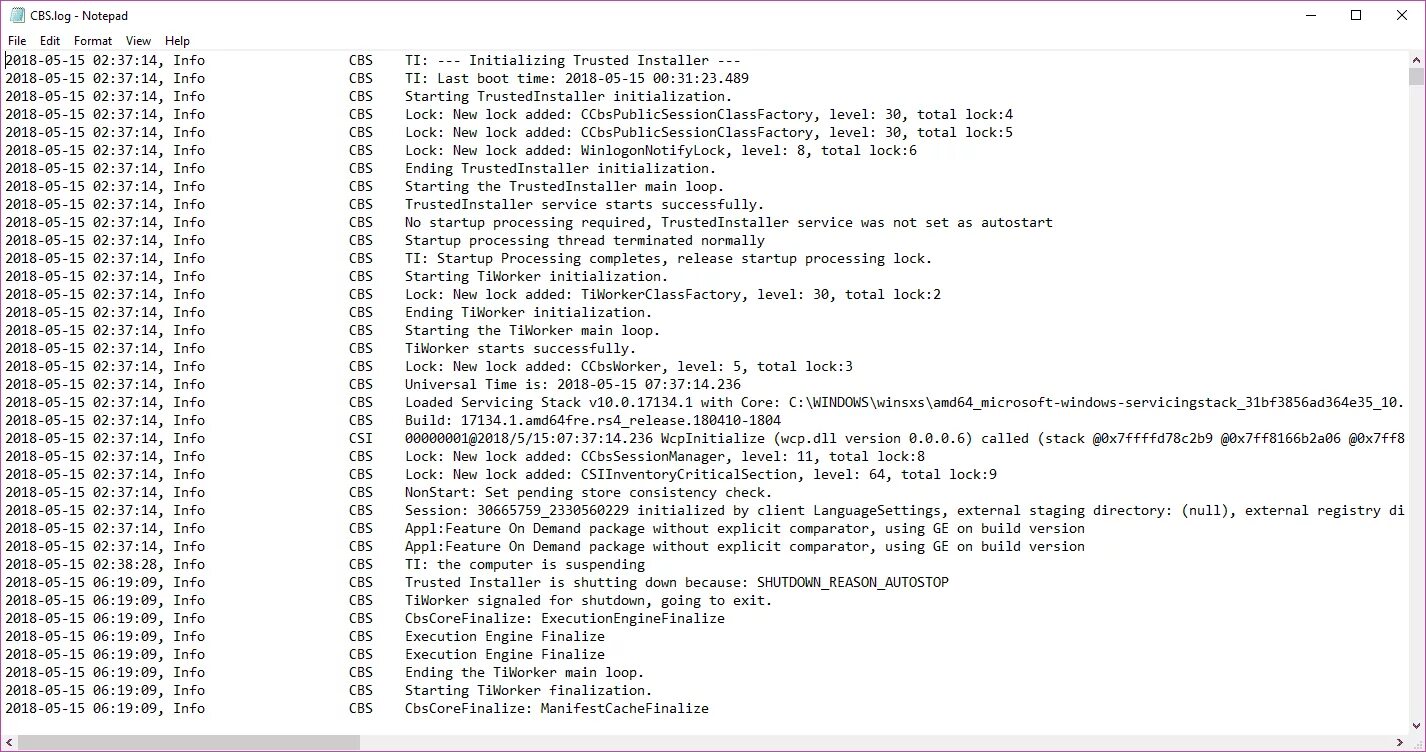 Windows log file system. Cbs.log.