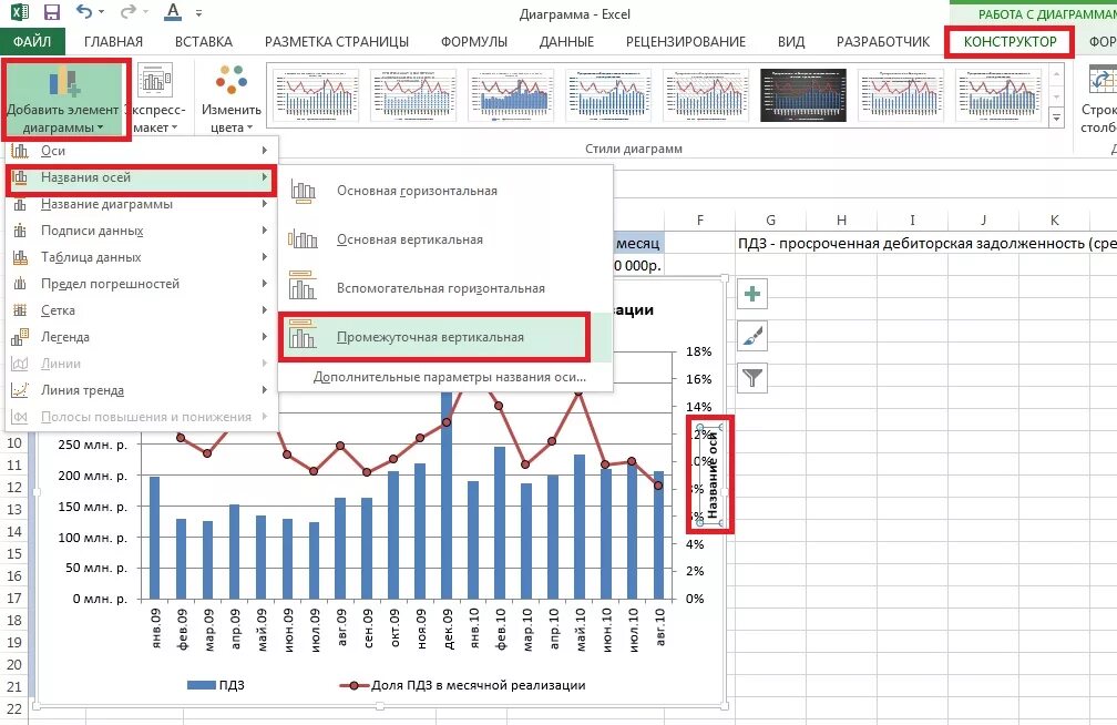 Изменение диаграммы excel