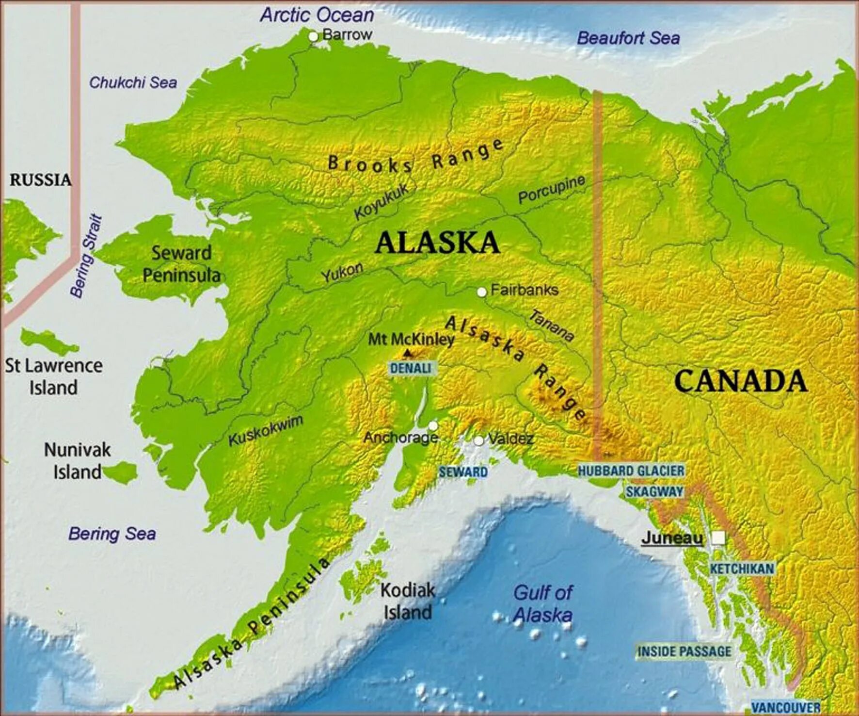 Аляска какой полуостров. Гора Маккинли Аляска на карте. Гора Денали на физической карте. Где гора Денали на карте.