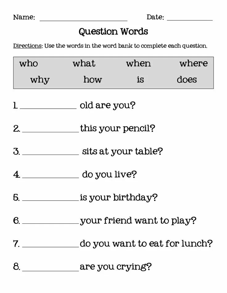 Question Words exercises for Kids. Question Words for Kids Worksheets exercises. Special questions Worksheets for Kids. Question Words Worksheets for Kids. Questions test english