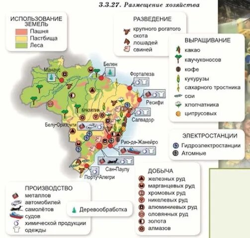 Хозяйственная деятельность Бразилии на карте. Минеральные ресурсы Бразилии карта. Сельское хозяйство Бразилии карта. Отрасли специализации сельского хозяйства Бразилии.