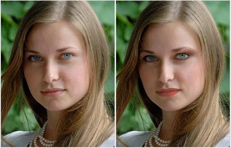 Ретушь лица до и после. Отфотошопленное лицо девушки. Фотосессия без обработки и ретуши. Отредактировать фото. Улучшить качество vmake