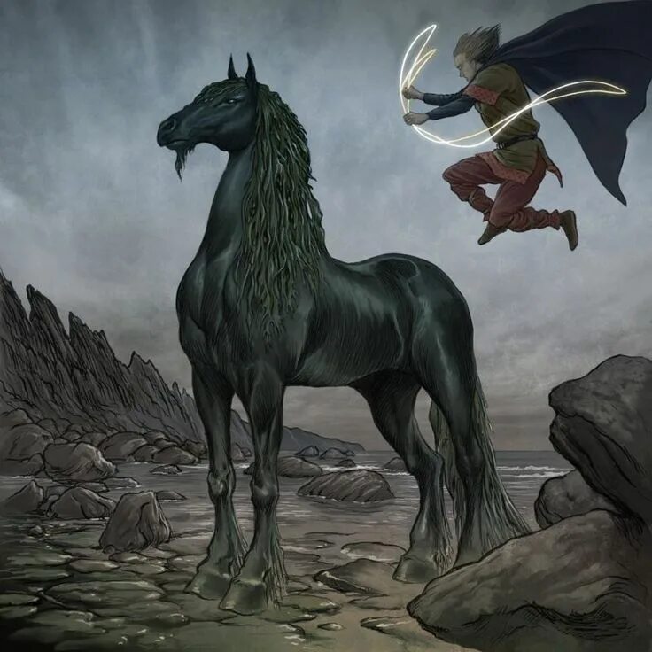 Легендарные лошади. Келпи лошадь мифология. Шотландский келпи. Келпи монстр лошадь.