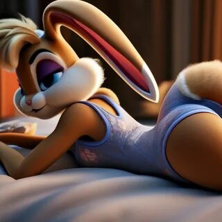 "Lola Bunny se acuesta boca abajo en ropa interior de encaje, vista de...