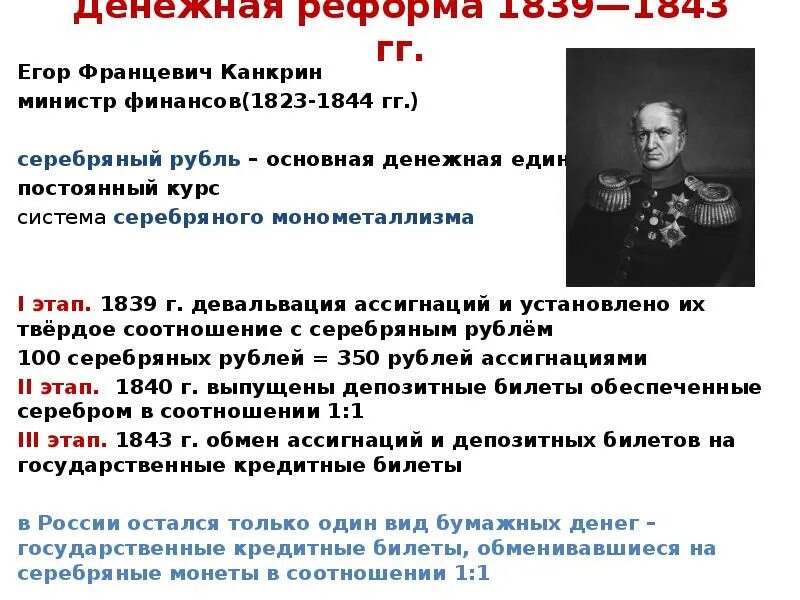 1839-1843. Денежная реформа Канкрина 1839-1843. 1839-1843 Министр финансов. Суть денежной реформы 1839 1843