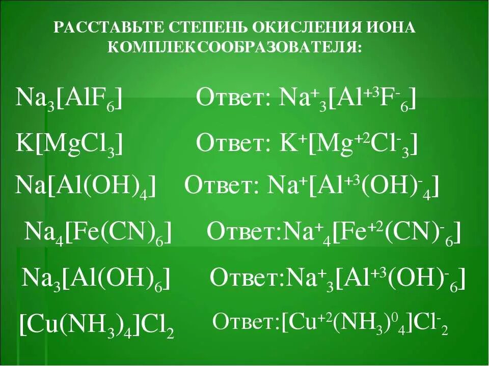 Cl2 na al oh 4. Степень окисления в комплексных соединениях. Степень окисления Иона комплексообразователя. Как определить степень окисления в комплексных соединениях. Степень окисления Иона.