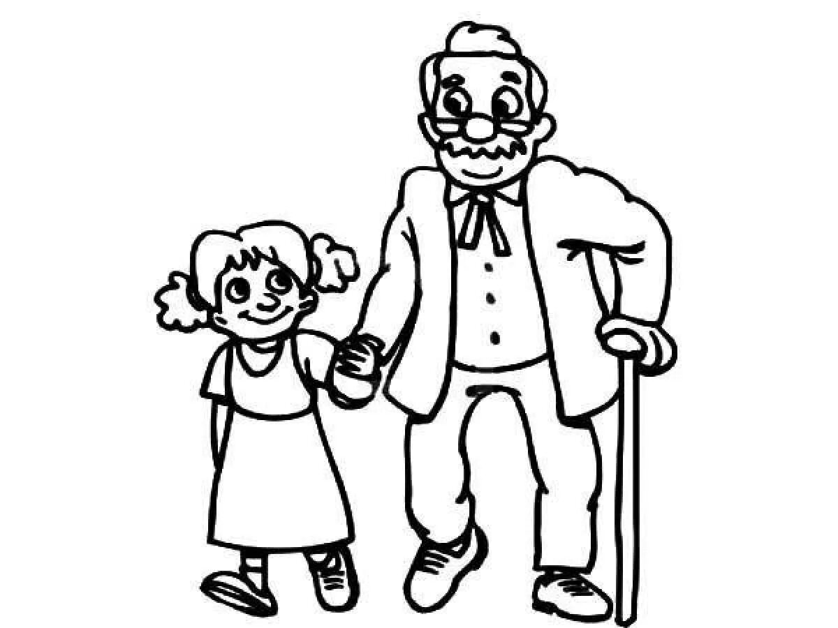 Раскраска дедушка и внук. Рисунок для дедушки от внучки. Раскраска дедушка с внуками. Бабушка и дедушка