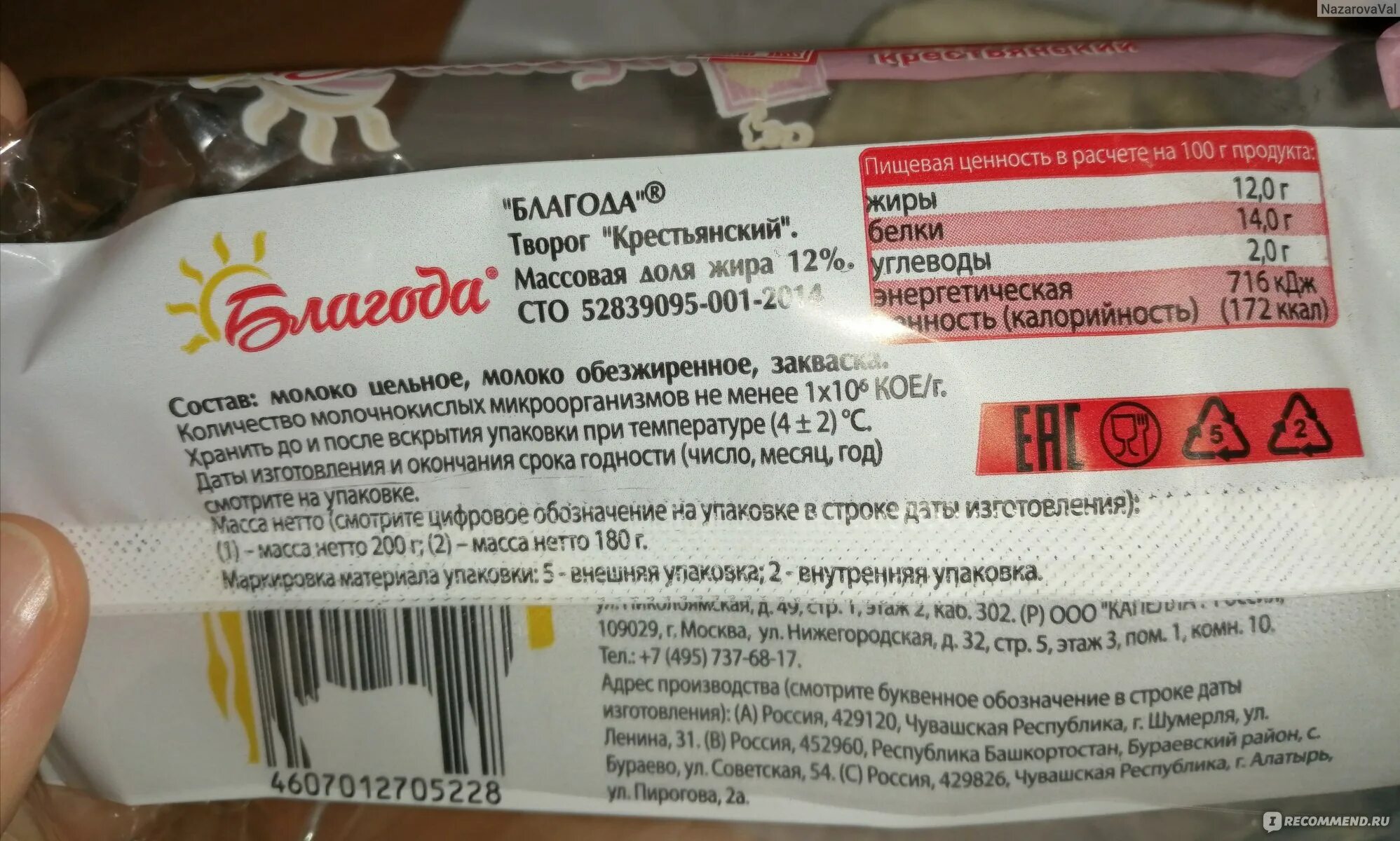 Творог 9 сколько белка. Творог благода. Творог благода 9%. Творог благода состав. Творог крестьянский благода жирность.