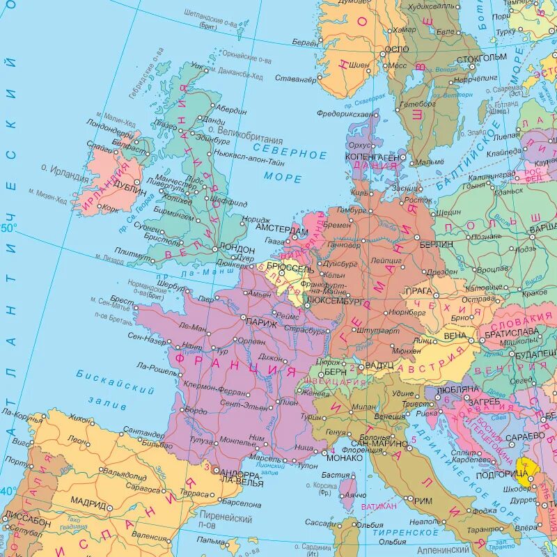 Карта зарубежной Европы с границами государств. Карта Запада Европы. Политическая карта Европы 2022. Карта стран Западной Европы на русском.