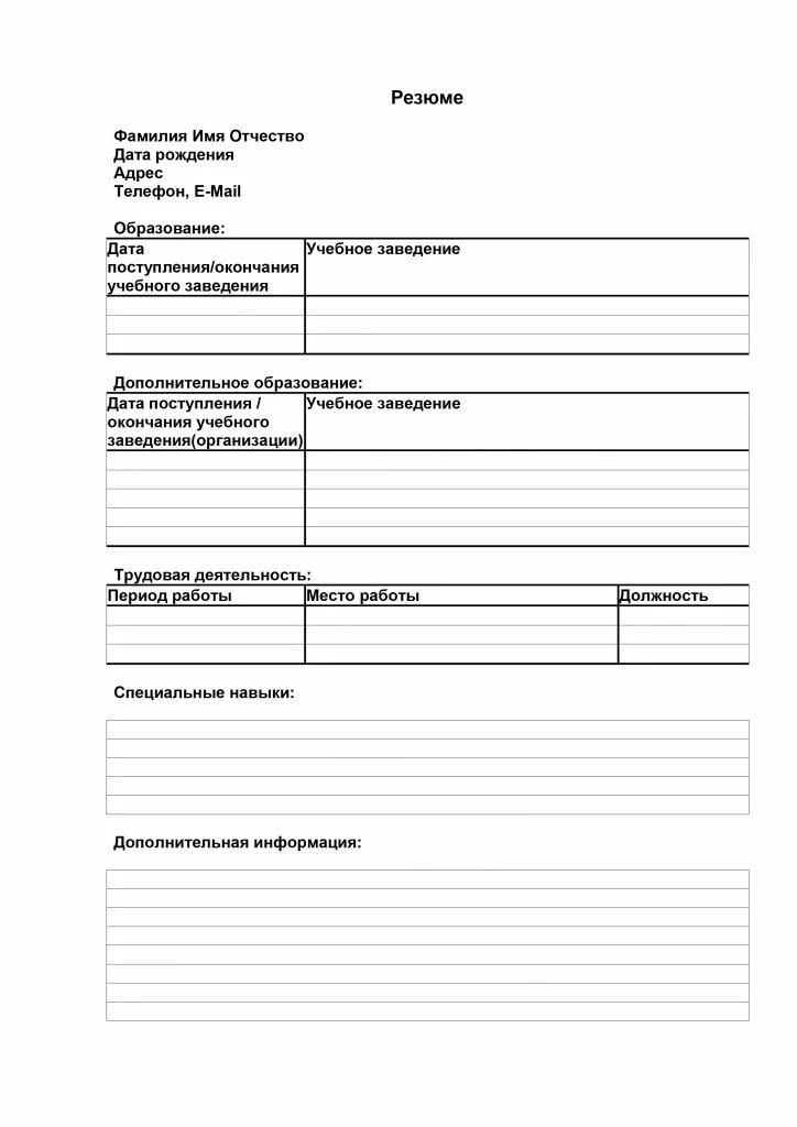 Шаблон резюме для заполнения в word. Бланки резюме для устройства на работу образец. резюме образец бланк для заполнения. как заполнить резюме на работу образец бланк пример. как правильно заполнять резюме на работу образец пример заполнения.