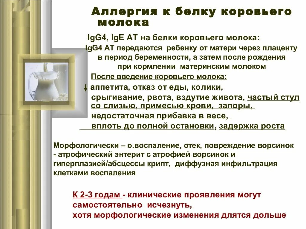 Аллергия на белок молока у детей