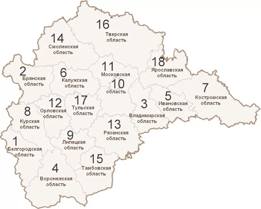 Области центральной россии на карте