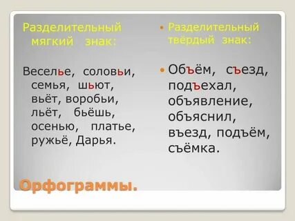 Слова с е после мягкого знака