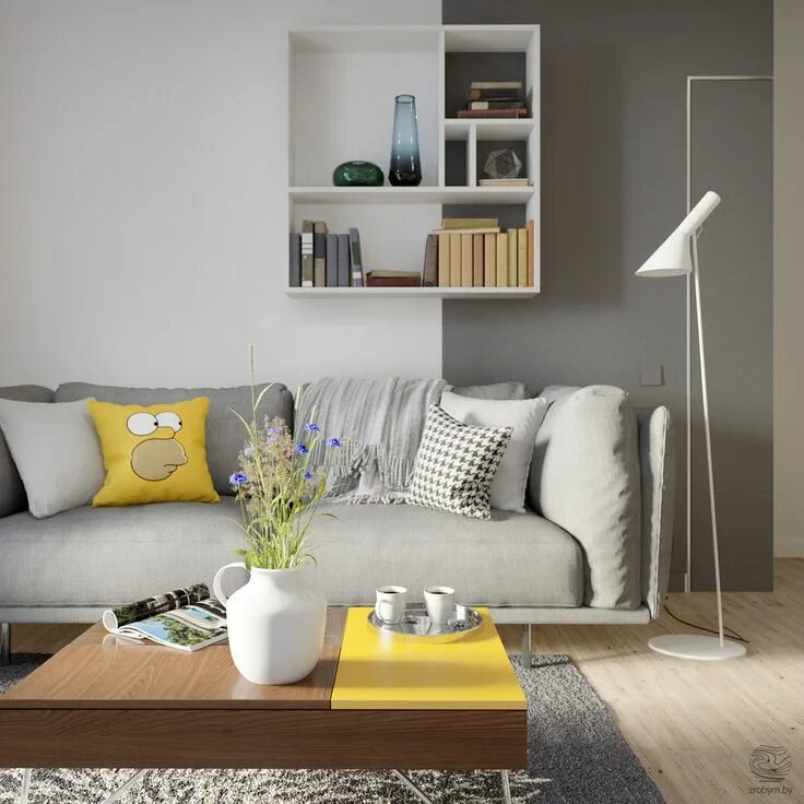 Сочетание цветов с серым диваном The living-room color scheme is a mix of paint to offer the impact of a more viv