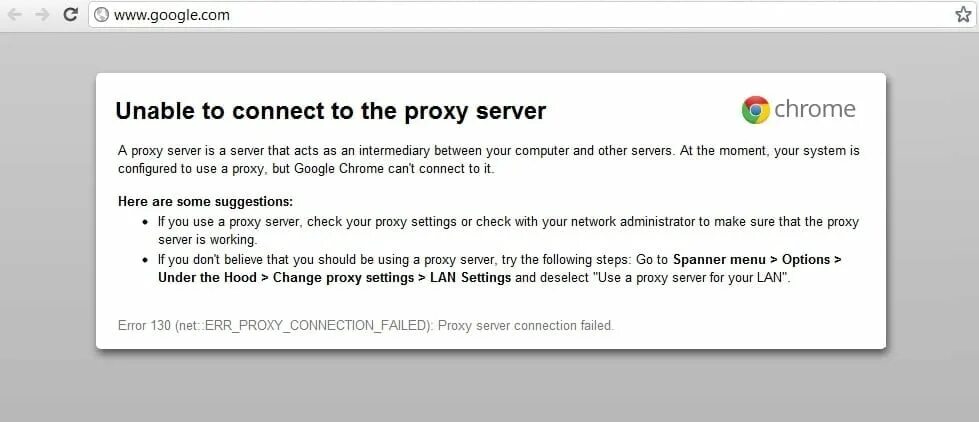 Proxy connection failure