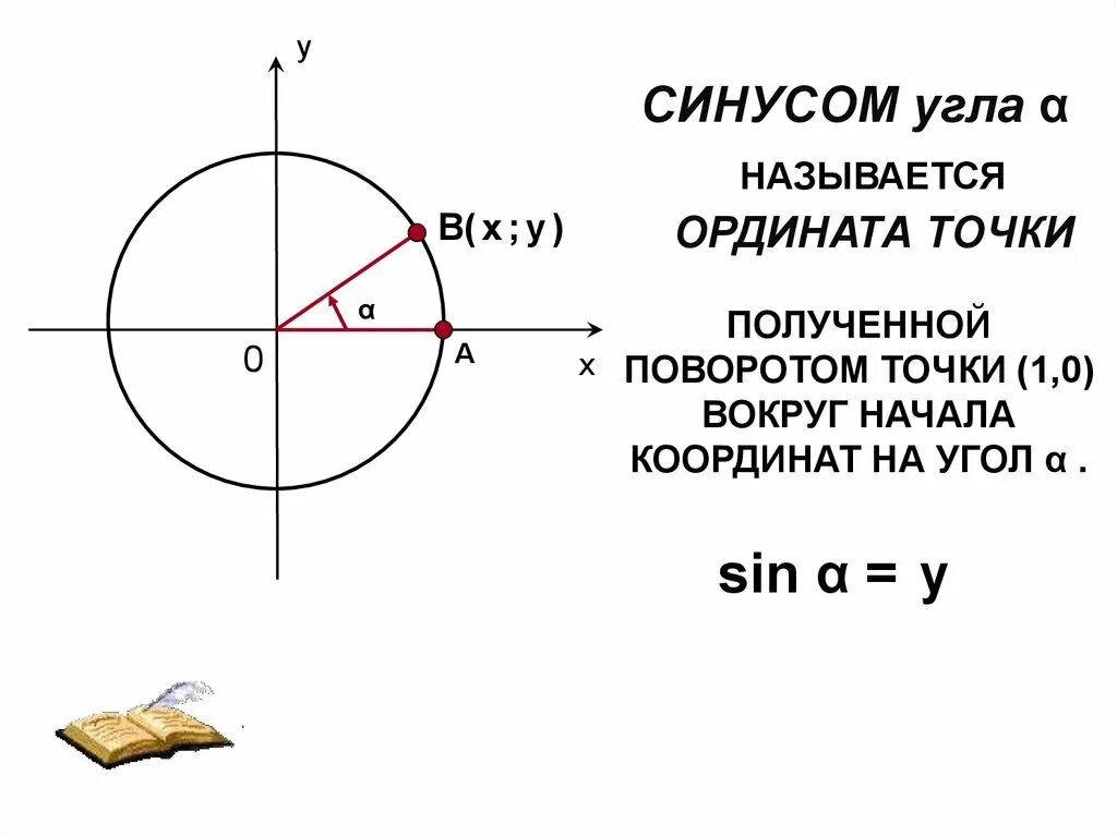 Синус. Ордината точки полученной поворотом точки. Что называется синусом. Синусом угла α называется