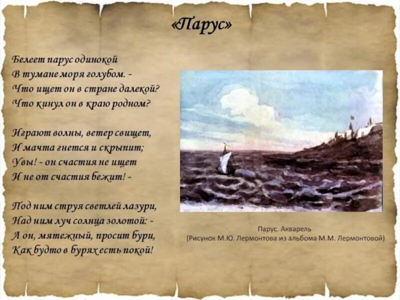 Стихотворение парус образы. Образ морской волны в поэзии м.ю Лермонтова. Образ морской волны в поэзии Лермонтов. Волна в поэзии Лермонтова. Парус Лермонтов.