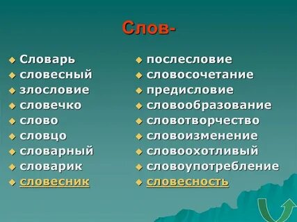 Словесно словарные слова