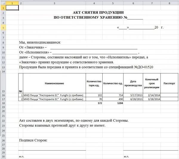 Акт снятия с ответственного хранения. Акт о снятии товара на ответственное хранение. Форма акта ответственного хранения. Акт возврата с ответственного хранения.