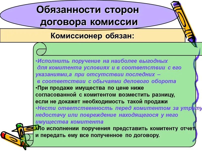 Договор комиссии обязанности сторон. Обязанности сторон по договору комиссии. Договор комиссии ответственность. Обязательство и обязанность в договоре