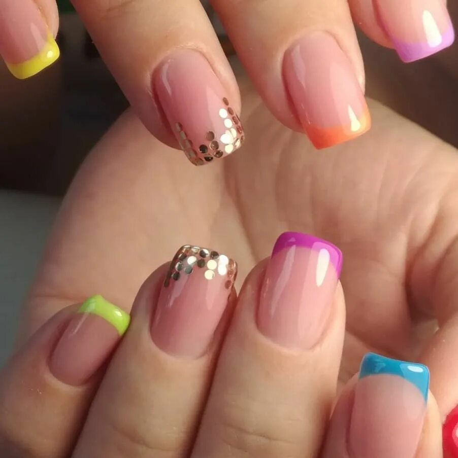 кислотный френч. маникюр френч цветной. разные фото френч. двухцветный френч. разноцветный френч.