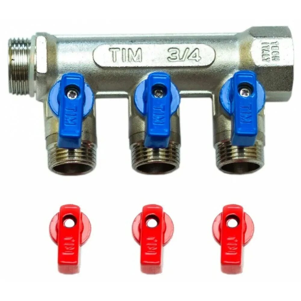 Коллектор проходной запорный tim (MV-3/4-N-3) 3/4" НР-ВР, 3 отвода 1/2" евроконус. Коллектор проходной запорный tim (MV-3/4-N-4) 3/4" НР-ВР, 4 отвода 1/2. Коллектор 3/4"х 16 х 4 крана "tim" красн.+син. 200-3/4 (4). Коллектор tim с шаровыми кранами 3/4x1/2 на 5 выхода.