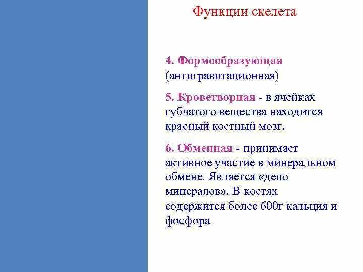 Кроветворная функция скелета. Формообразующая функция скелета. Зравитворная функция скелета. Функция скелета участие минеральном обмене.