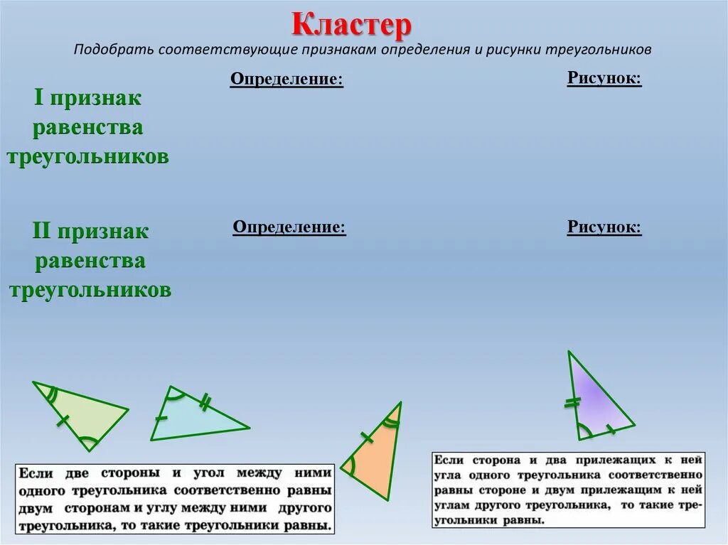 Определите признак равенства треугольников. Признаки равенства треугольников. Второй признак равенства треугольников. Признаки равенства треугольников определение. 3 Признака равенства треугольников.