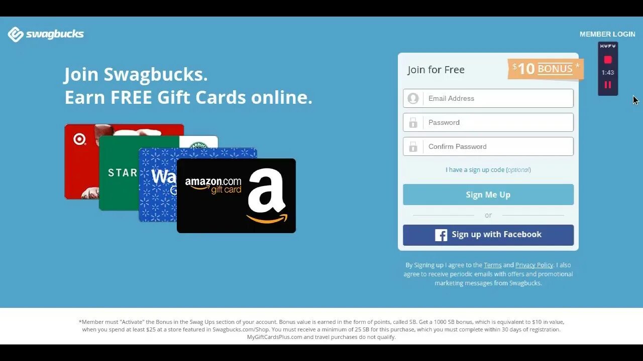 Sign up code