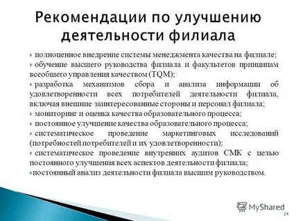 Организация деятельности филиала