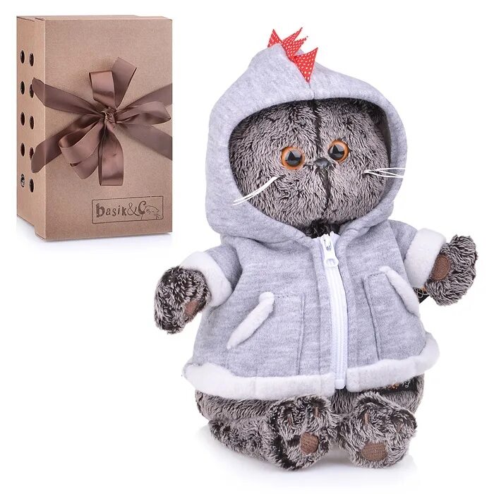 Мягкая игрушка Basik&Ko Кот Басик BABY в сером пиджачке 20 см - купить в Москве,