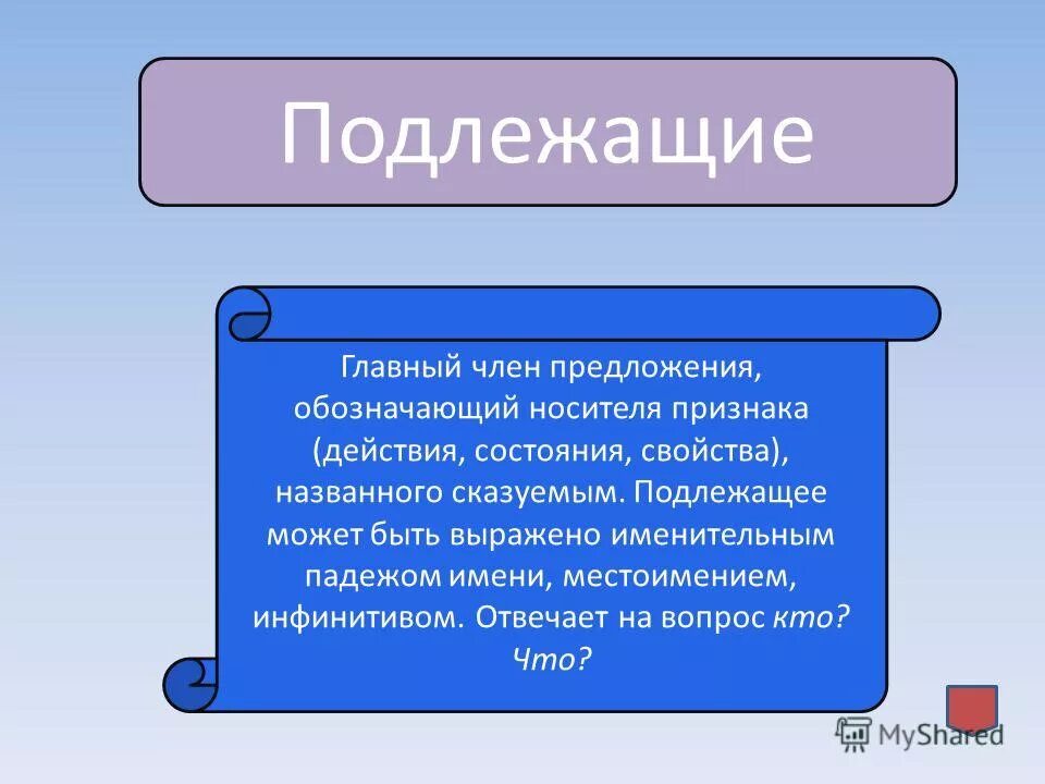 Подлежащие. Признаки подлежащего.