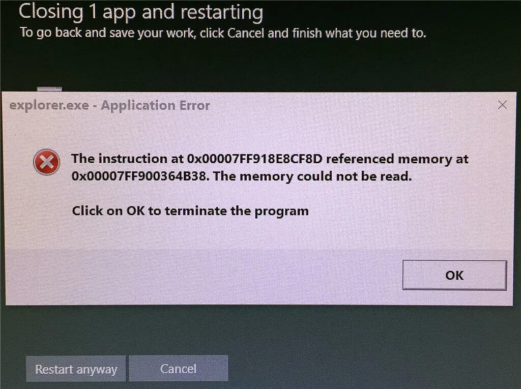 The instruction referenced memory. Memory Error. Read ошибка. The Memory could not be read. Error source.