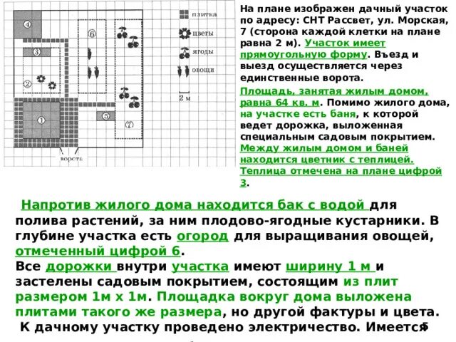 Сколько процентов всего участка занимает цветник огэ