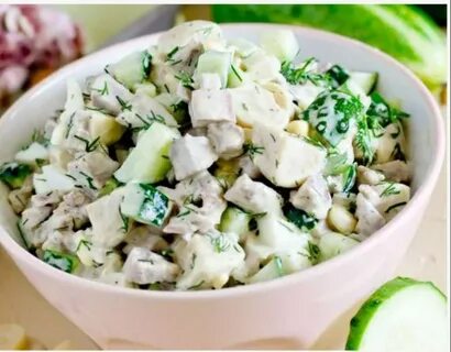Салат с курицей шампиньонами огурцом яйцом