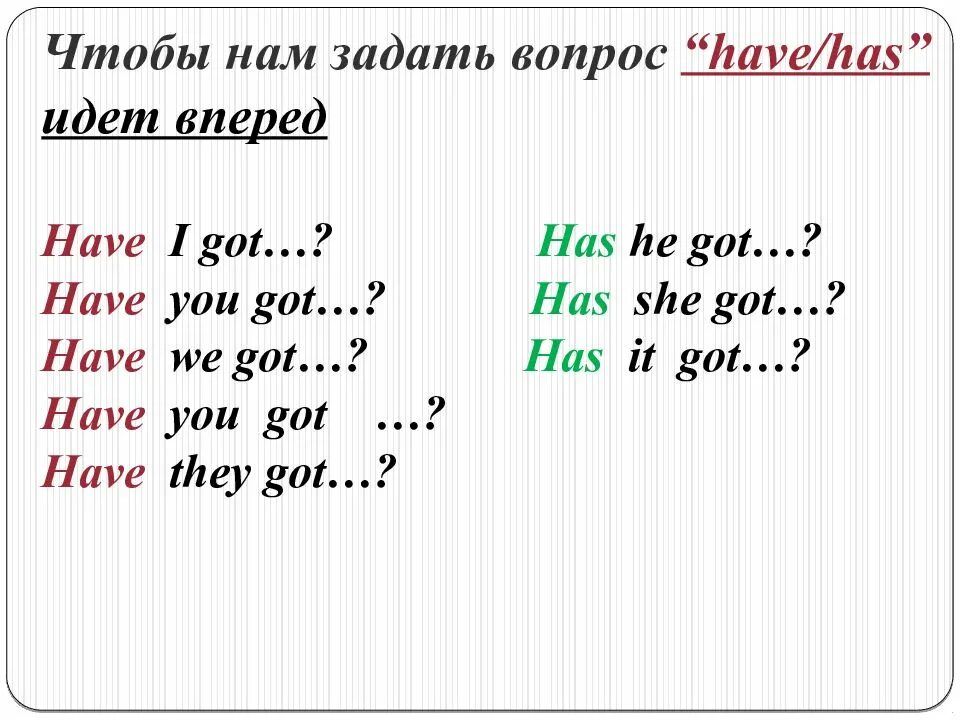 Глагол have got. Have got has got правило. Have has got правило. Have has вопросы.