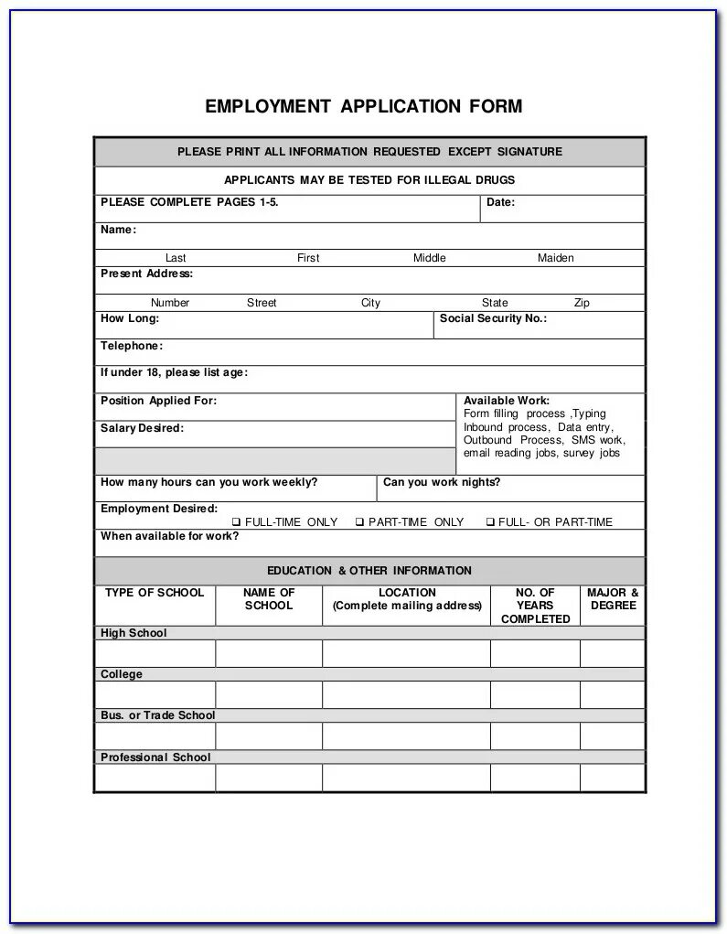 Application format. Employment application form. аппликационная форма. sample employment application form. job application form.