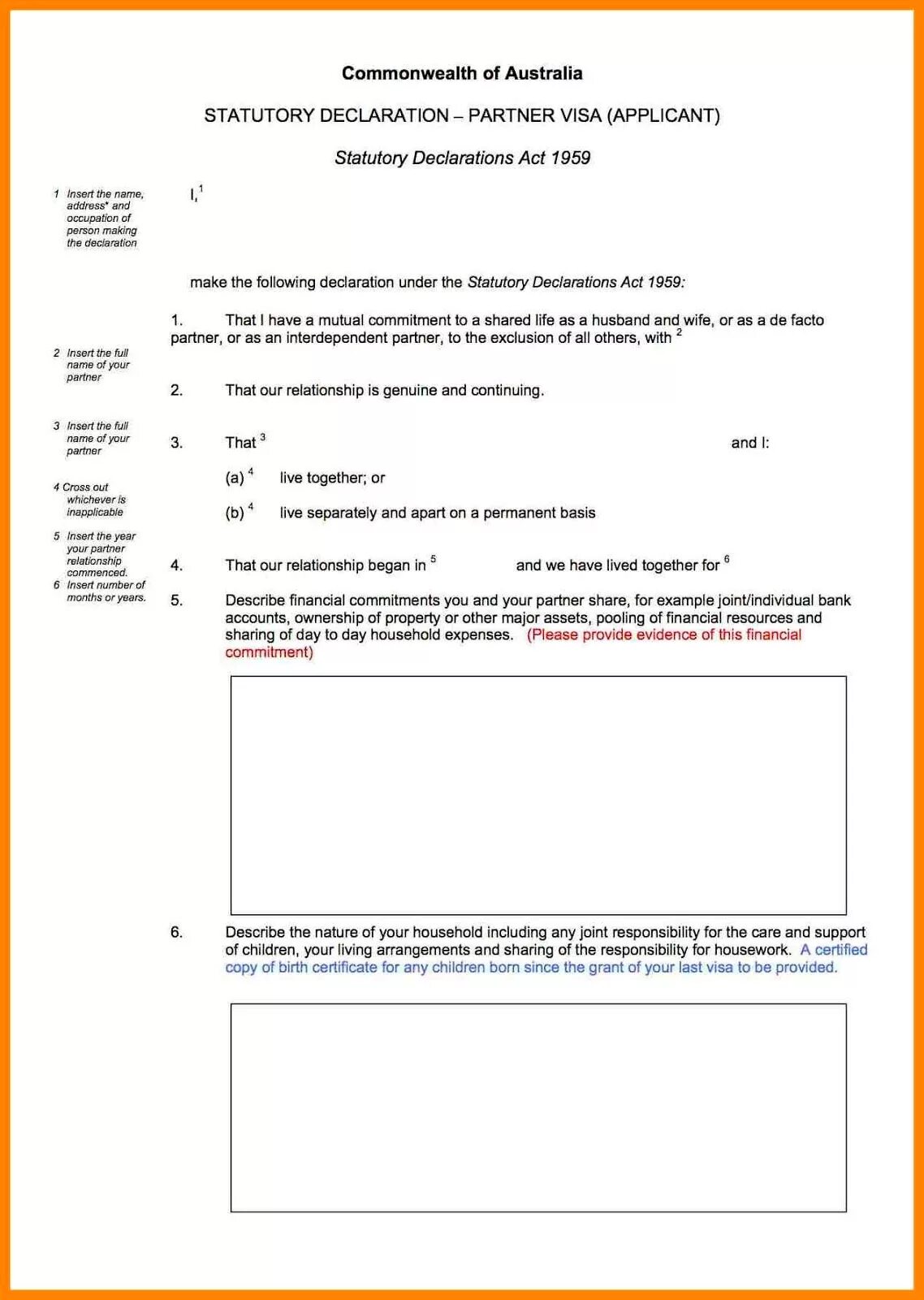 Declaration or statement expected. Statutory declaration example.