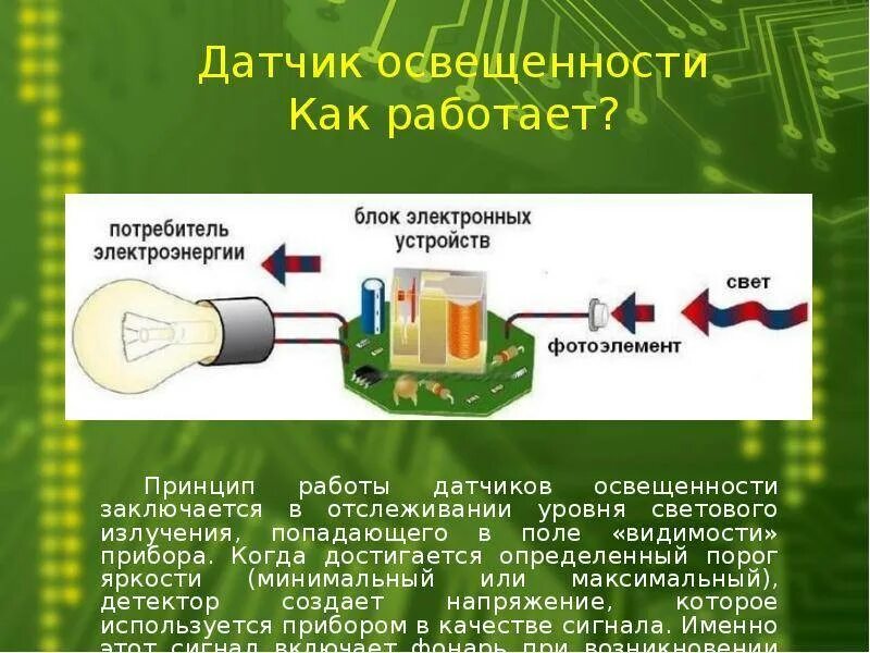При помощи какого элемента датчик освещенности. Устройство датчика освещенности. датчик света принцип работы. датчик освещенности принцип работы. виды датчиков освещенности.