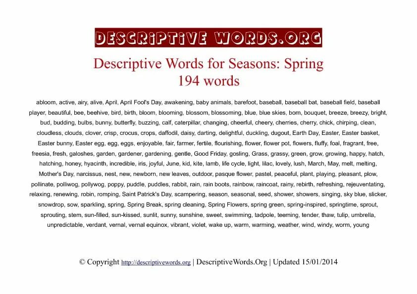 Descriptive Words. Spring essay. Descriptive Words org. Words for describing Seasons. Words org