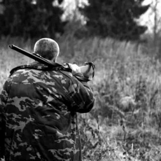 Бродит с ружьем по лесу