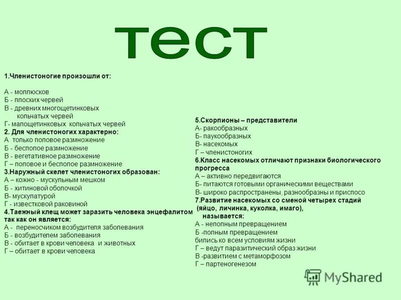 Тест тип черви. Тест на тему Тип Членистоногие. Членистоногие тест с ответами. Тест по биологии 7 класс ракообразные. Тест по биологии моллюски.