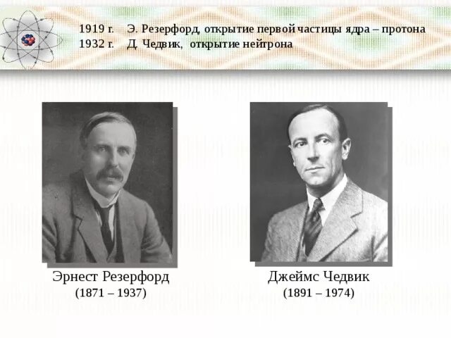 Кому из ученых принадлежит открытие нейтрона. 1932 Чедвик открытие нейтрона. Открытие Протона 1919 Резерфорд.