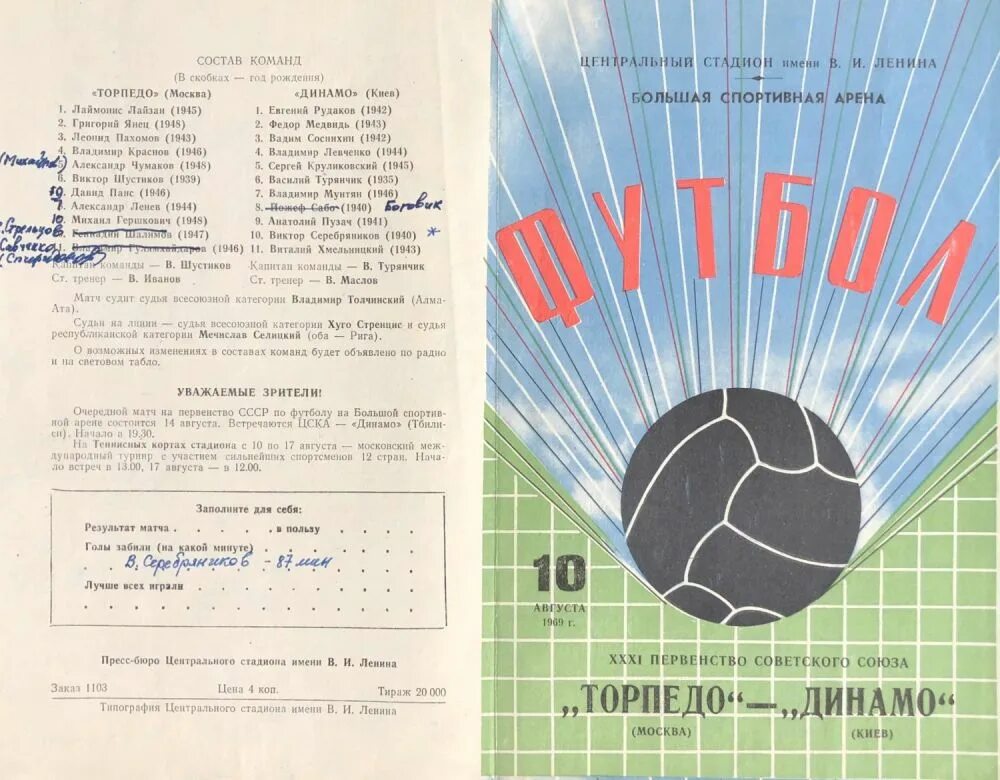 Динамо Тбилиси 1970. Торпедо Москва 1970. Нефтчи Баку Чемпионат СССР. Программа торпедо