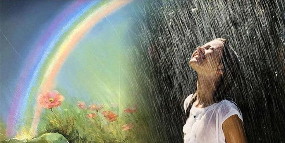 Песня на душе дожди. Дождь для радуги. Девушка под дождем и Радуга. Радуга в душе. Радуга под дождем.