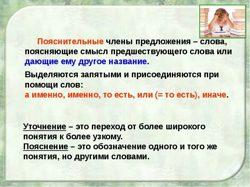 Уточняющие пояснительные и присоединительные предложения