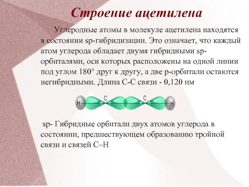 Гибридизация атома углерода в молекуле ацетилена. Гибридизация углерода в ацетилене. Строение молекул ацетилена SP. Строение ацетилена SP гибридизация. Ацетилен гибридизация атома углерода.